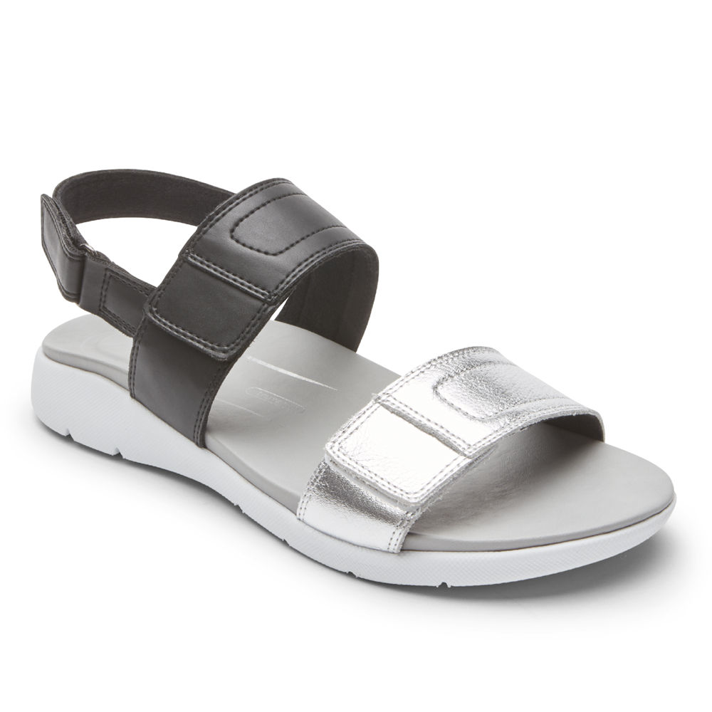 Rockport Womens Sandals Black/Silver - Eileen 2-Band - UK 365-RTLHFM